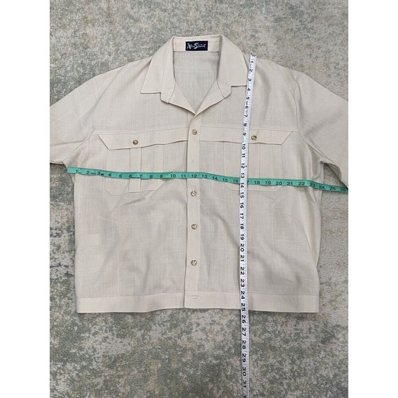 Vtg Alan Stuart Polo Shirt Men XL Ivory Front Pockets Textured POLYESTER - Picture 4 of 7